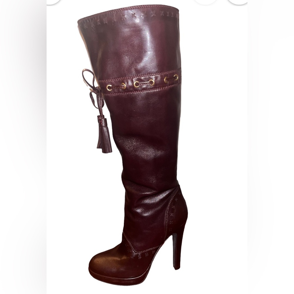 Leather Knee-High Boots | Brown/Burgundy